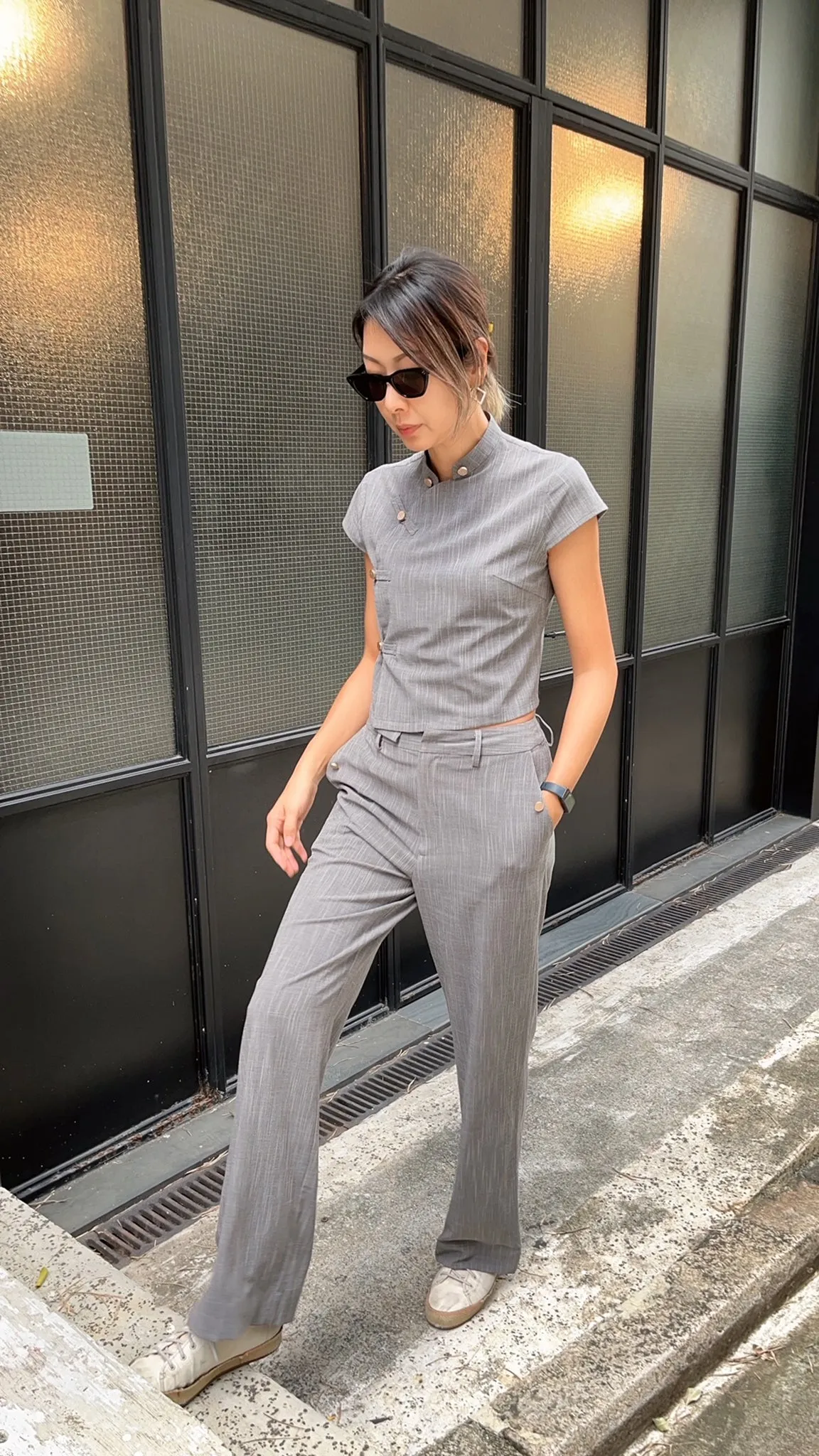 NELLA Cropped Blouse (Grey)