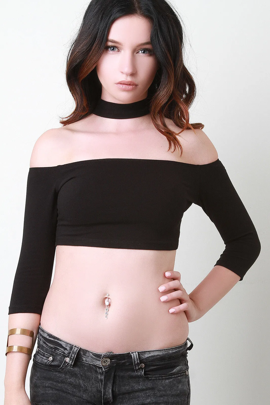 Off The Shoulder Floating Collar Crop Top