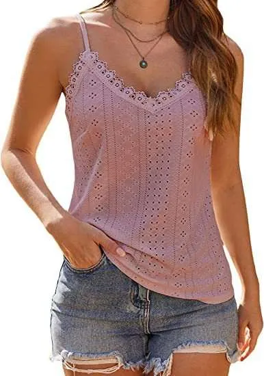 Off the Shoulder Tops Solid Color Hollow Lace Strappy T-shirt