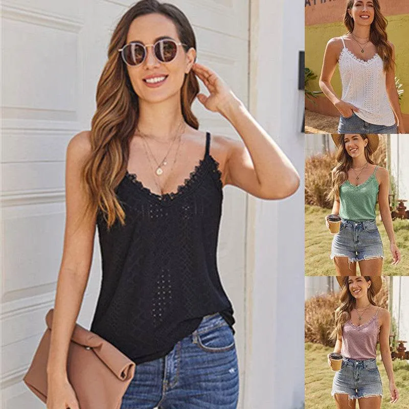 Off the Shoulder Tops Solid Color Hollow Lace Strappy T-shirt