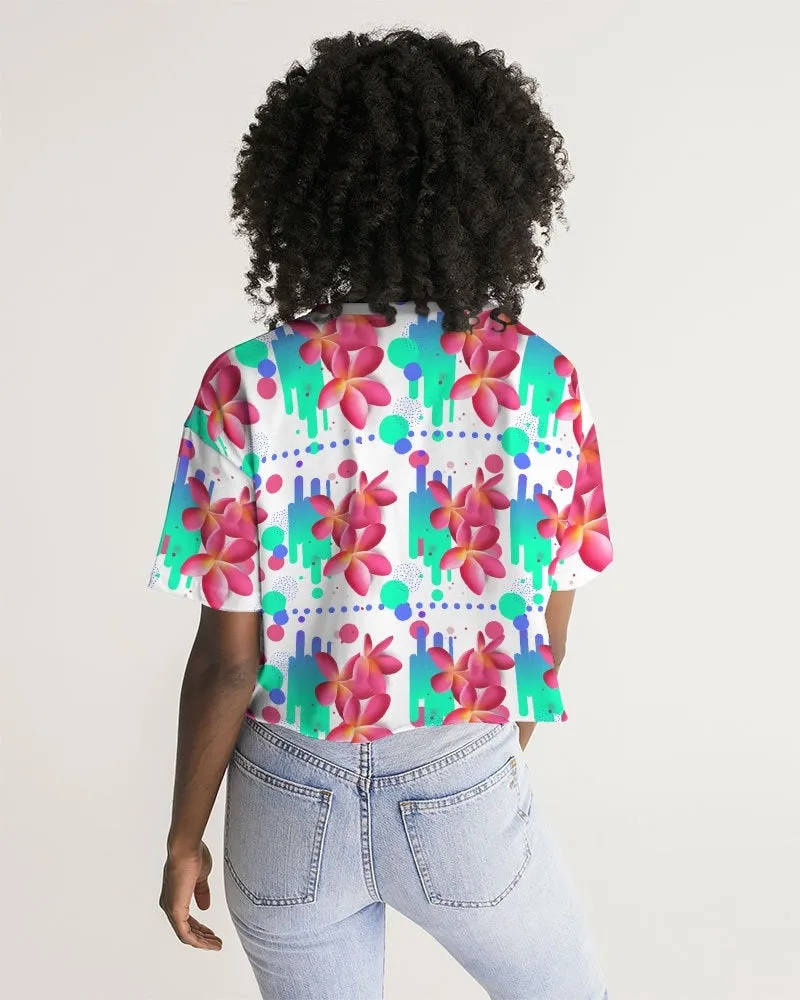 Pink Plumeria Floral Cropped Top