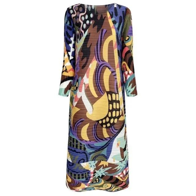 Pre Order:  Abstract Plisse High Waist Dress