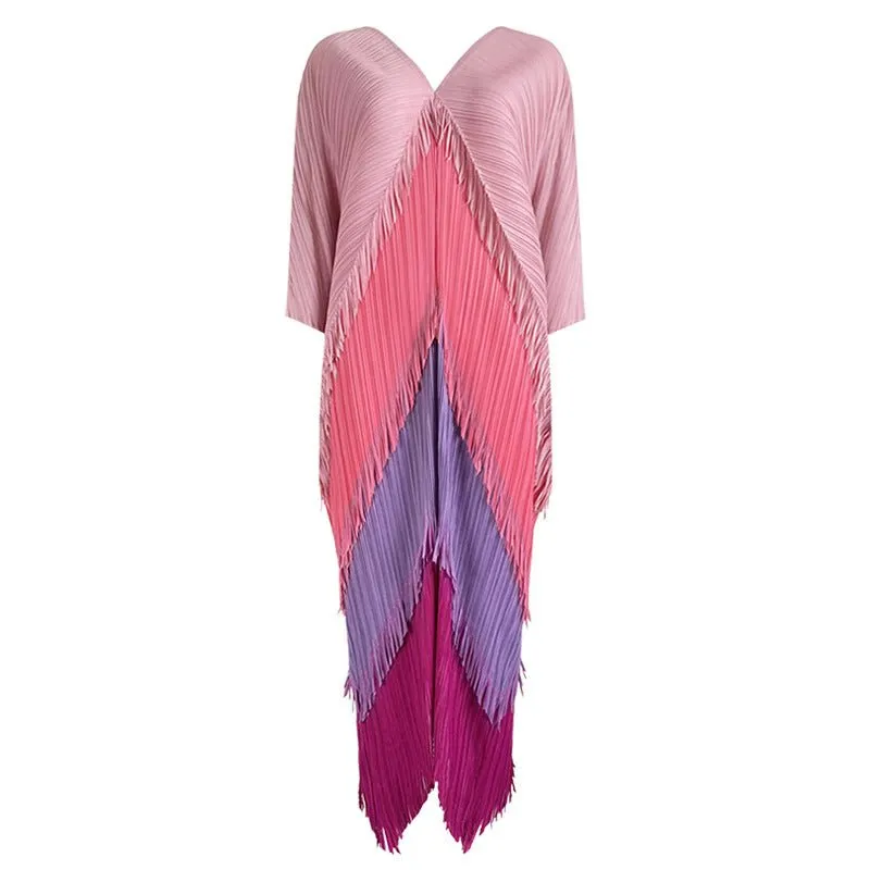 Pre Order:  Tassel Colorblock Pleated Dress