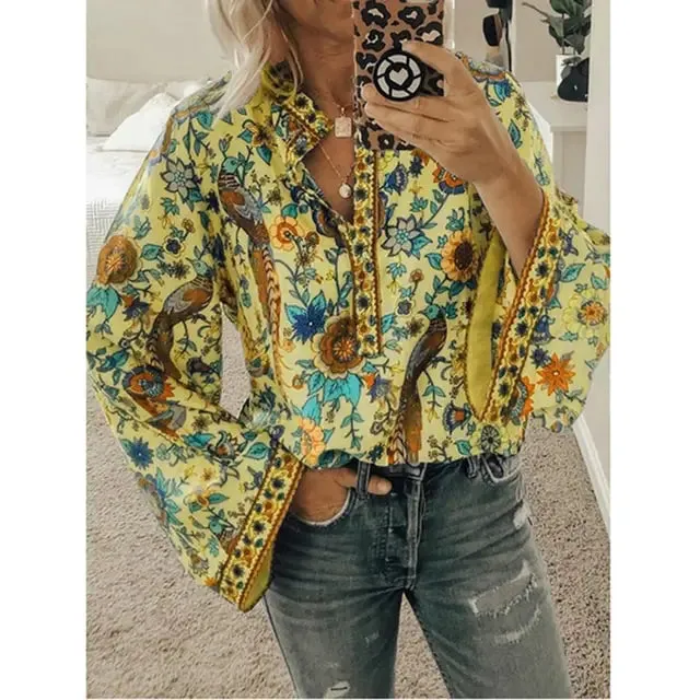 Printed Loose Blouse Tops