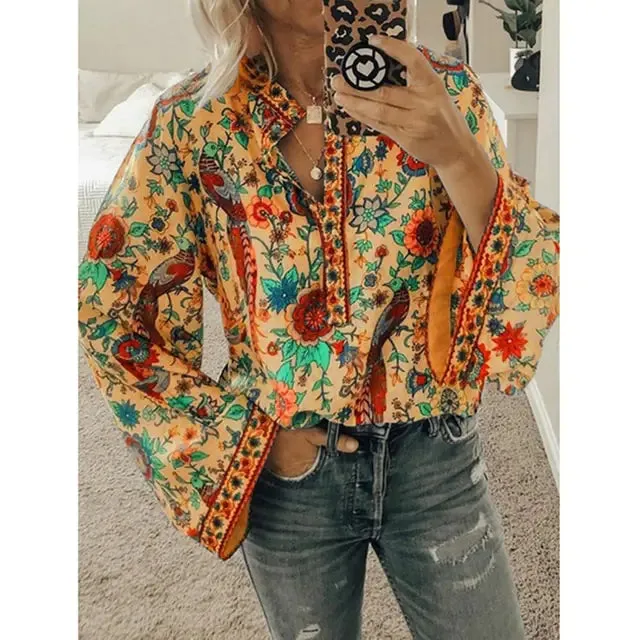 Printed Loose Blouse Tops