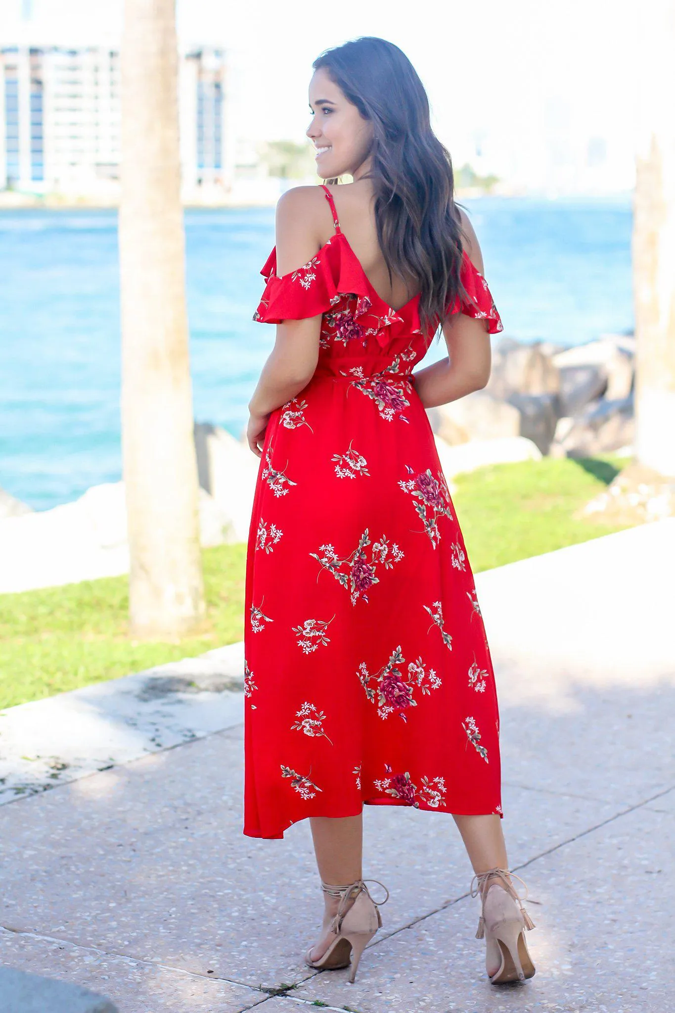 Red Floral Wrap Dress