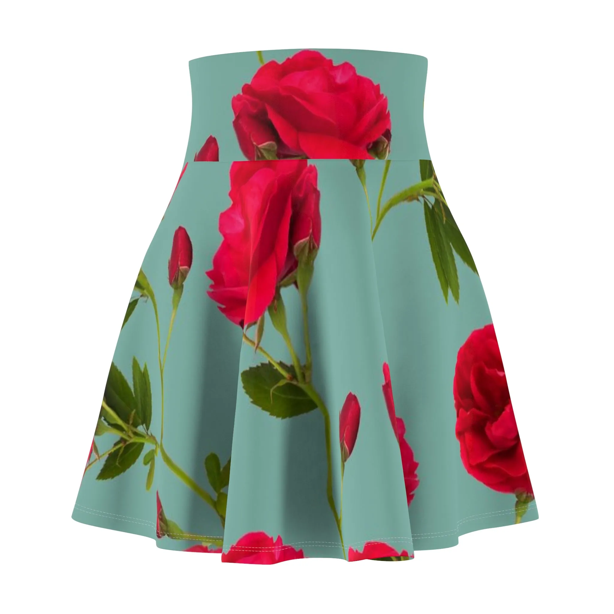 Red Flowers and blue - Inovax Woman's Skater Skirt