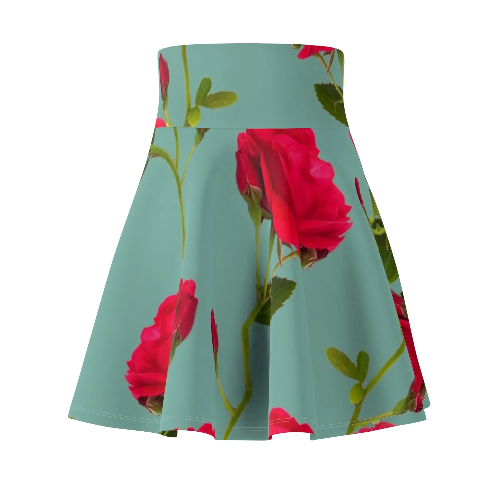 Red Flowers and blue - Inovax Woman's Skater Skirt