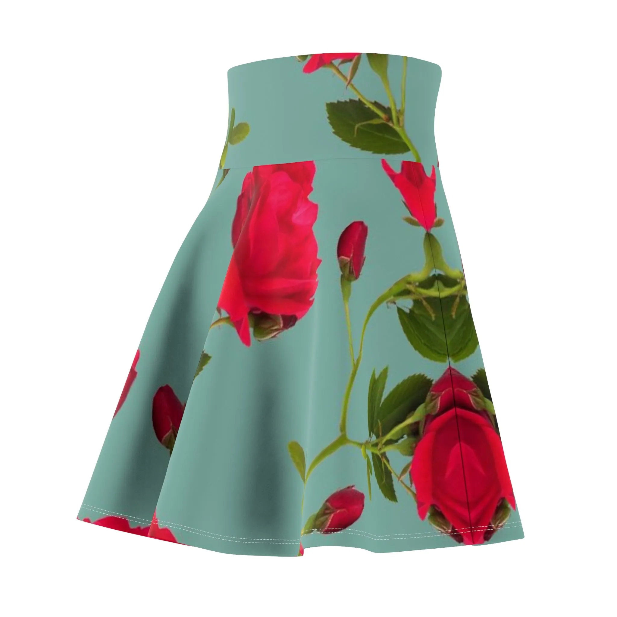 Red Flowers and blue - Inovax Woman's Skater Skirt