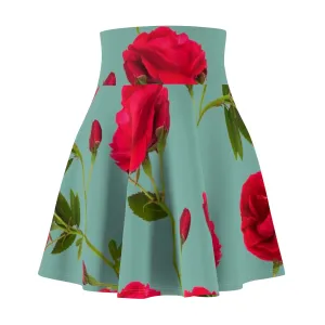 Red Flowers and blue - Inovax Woman's Skater Skirt