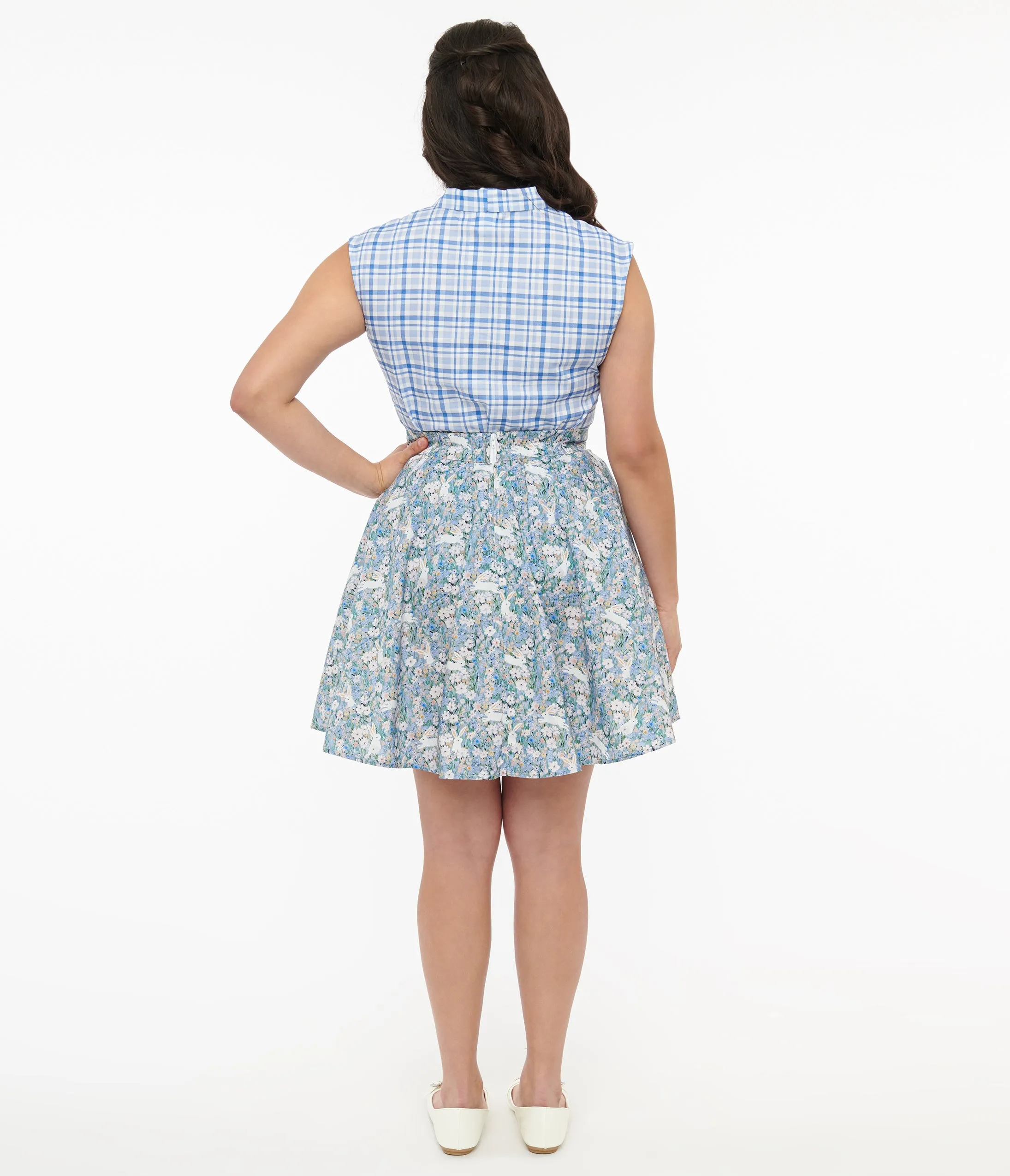 Retrolicious 1950s Blue & White Bunny Print Cotton Skater Skirt