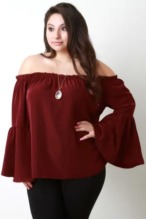 Ruffle Trim Off The Shoulder Bell Sleeve Top