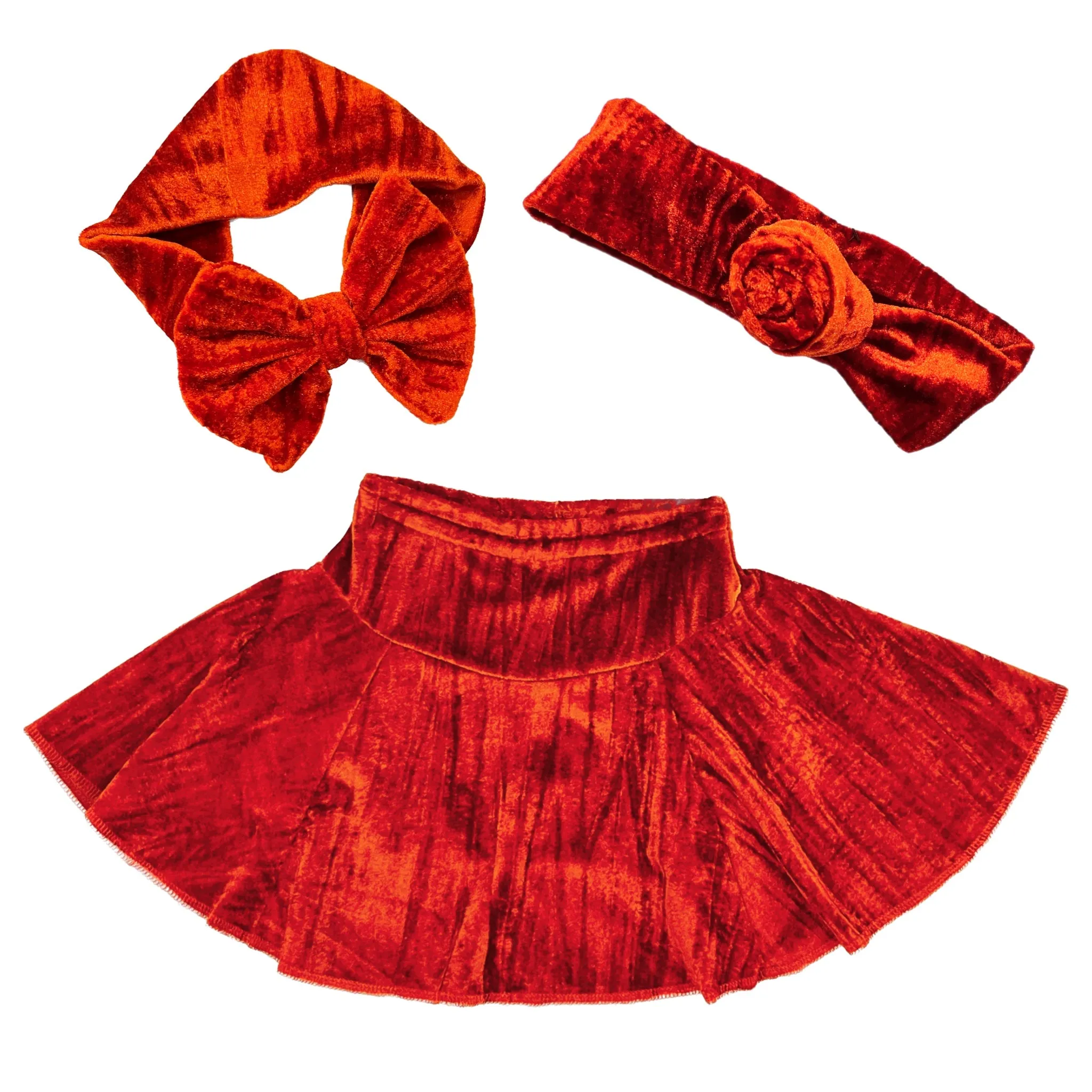 Rust Crushed Velvet Skater Skirt