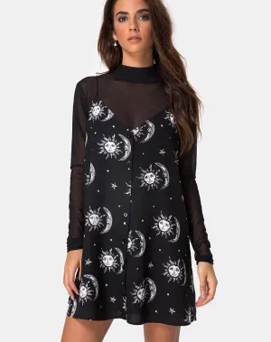 Sanna Slip Dress in Sun Moon Stars BW