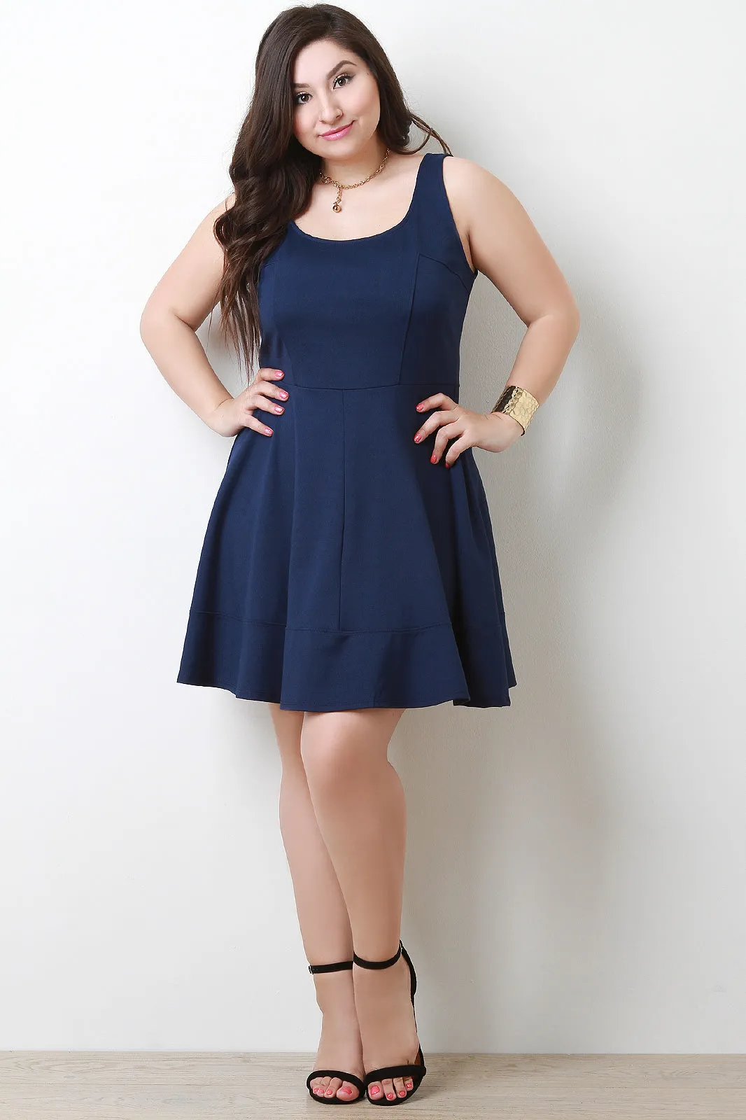 Scooped Neck Sleeveless Fit And Flare Dress