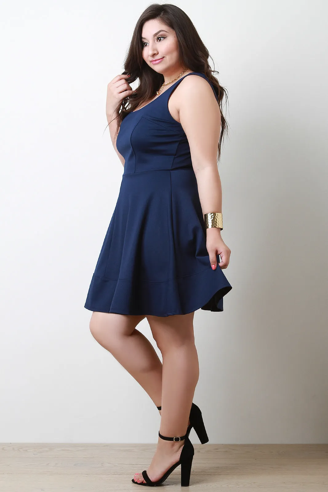 Scooped Neck Sleeveless Fit And Flare Dress