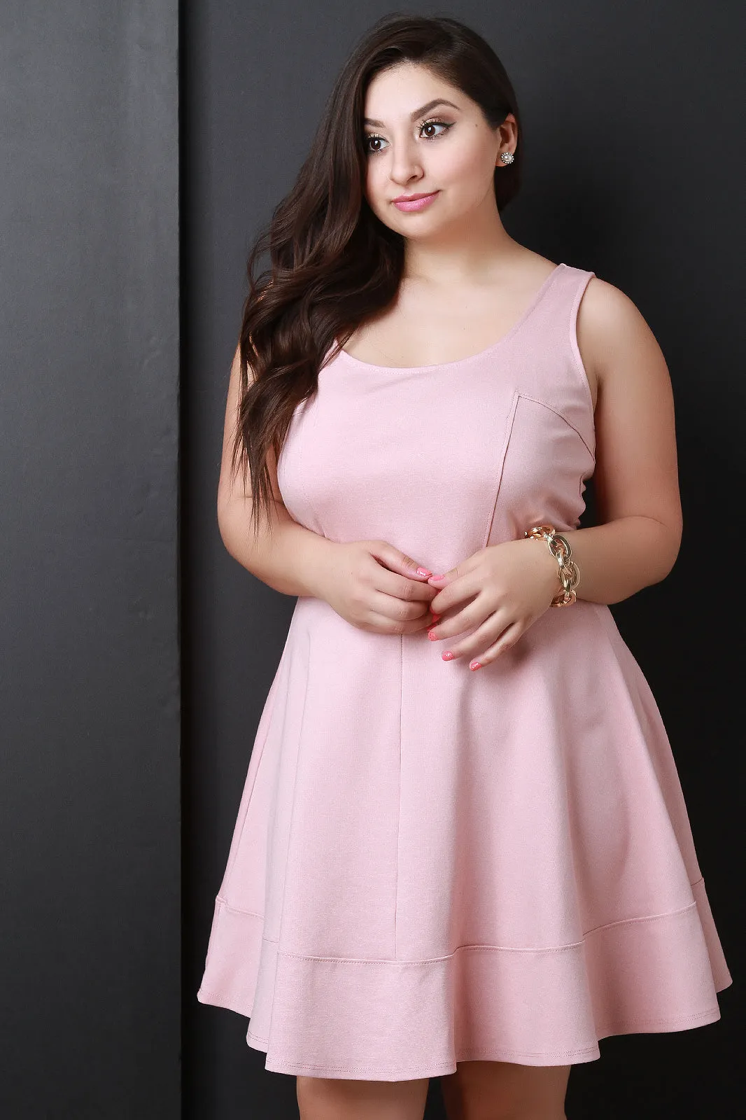 Scooped Neck Sleeveless Fit And Flare Dress