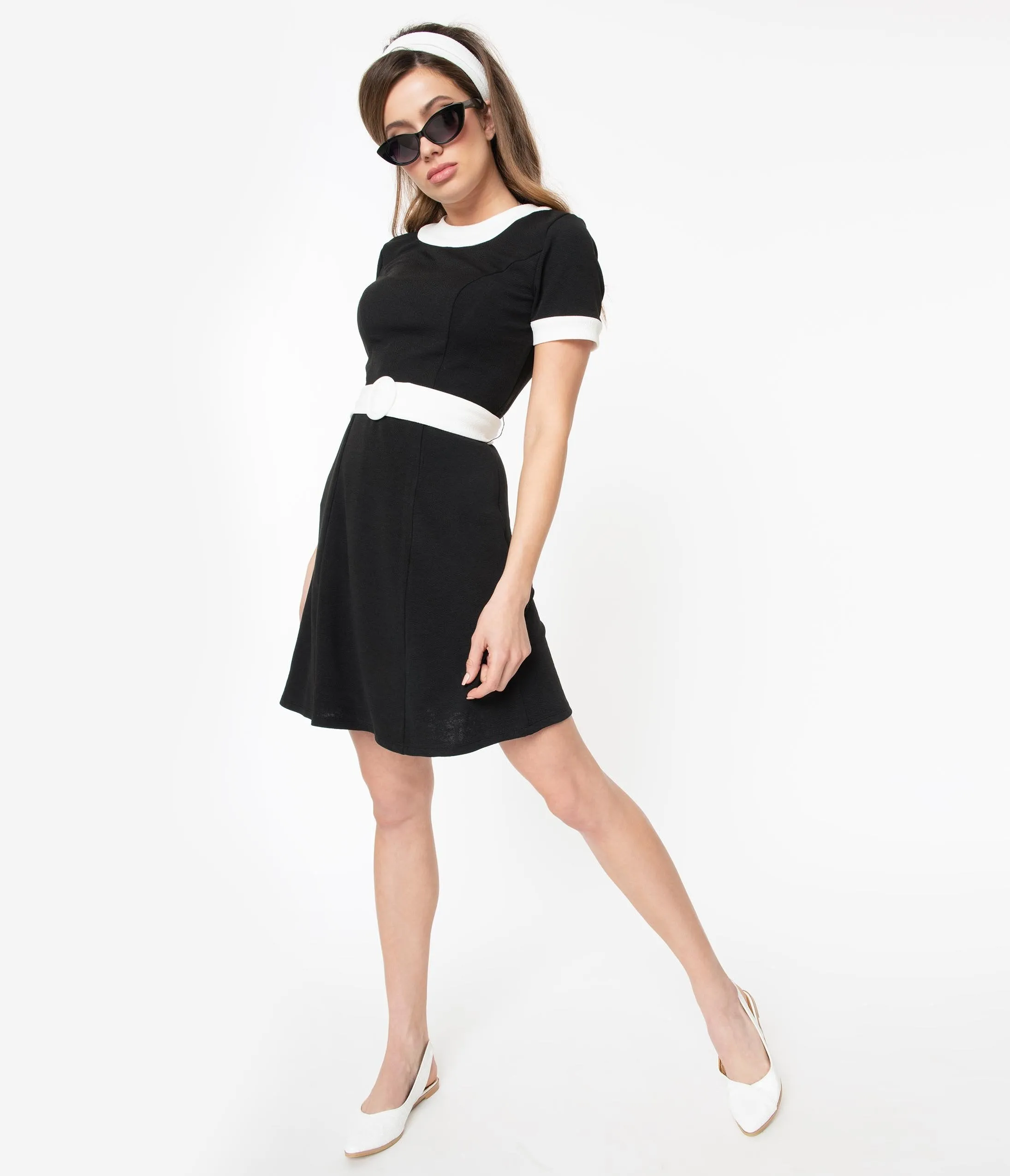 Smak Parlour Black & White Belted Show Stealer Dress