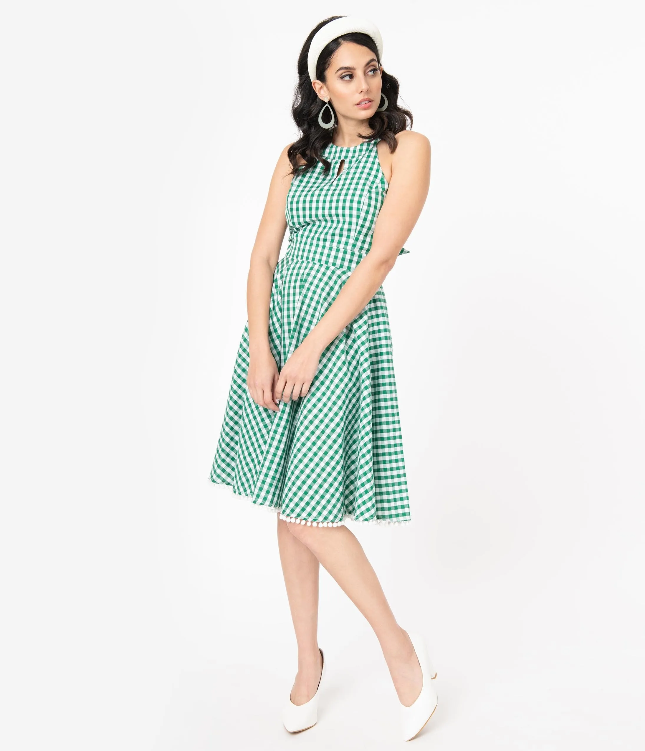 Smak Parlour Green & White Gingham Make Me Over Flare Dress