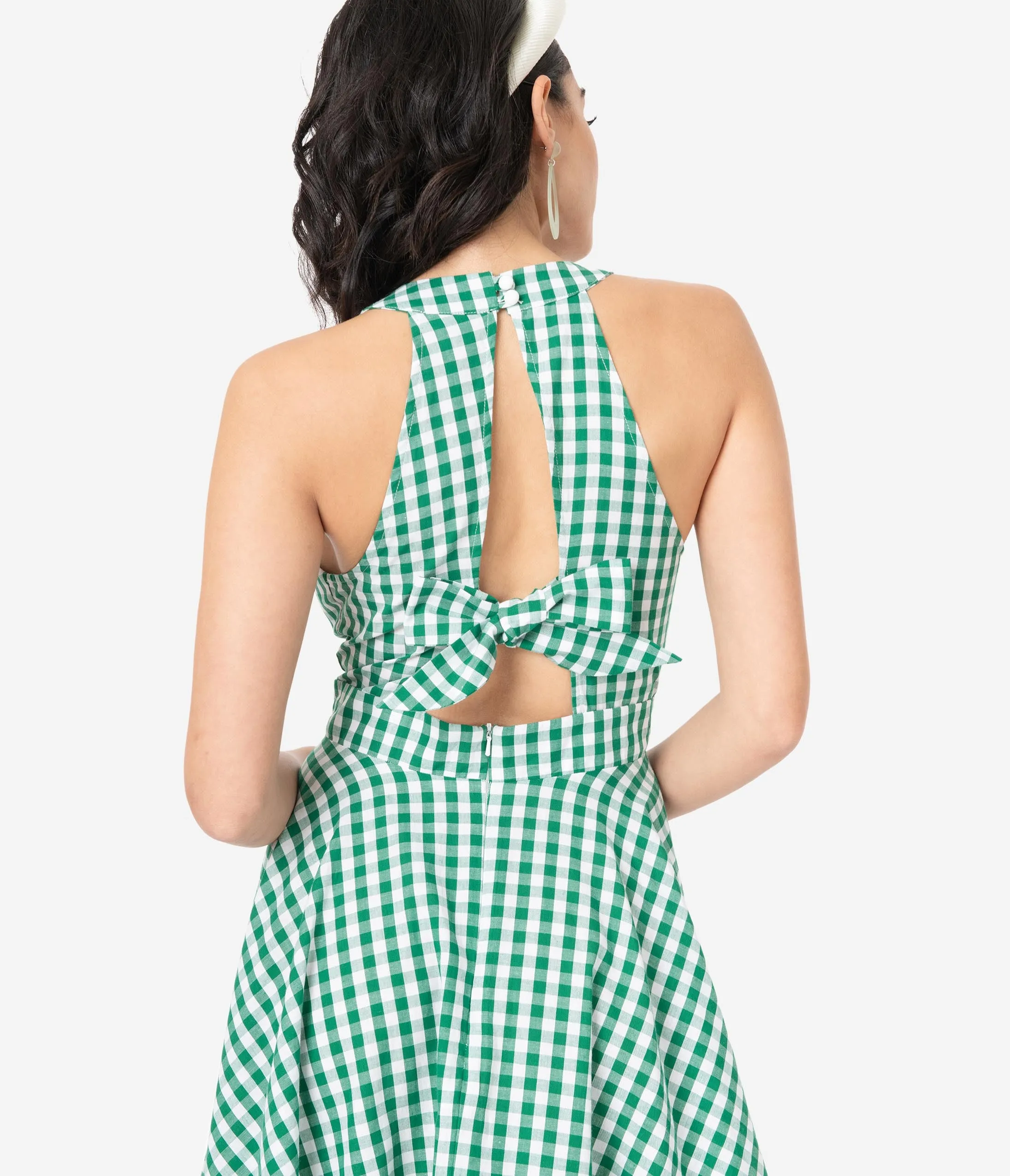 Smak Parlour Green & White Gingham Make Me Over Flare Dress