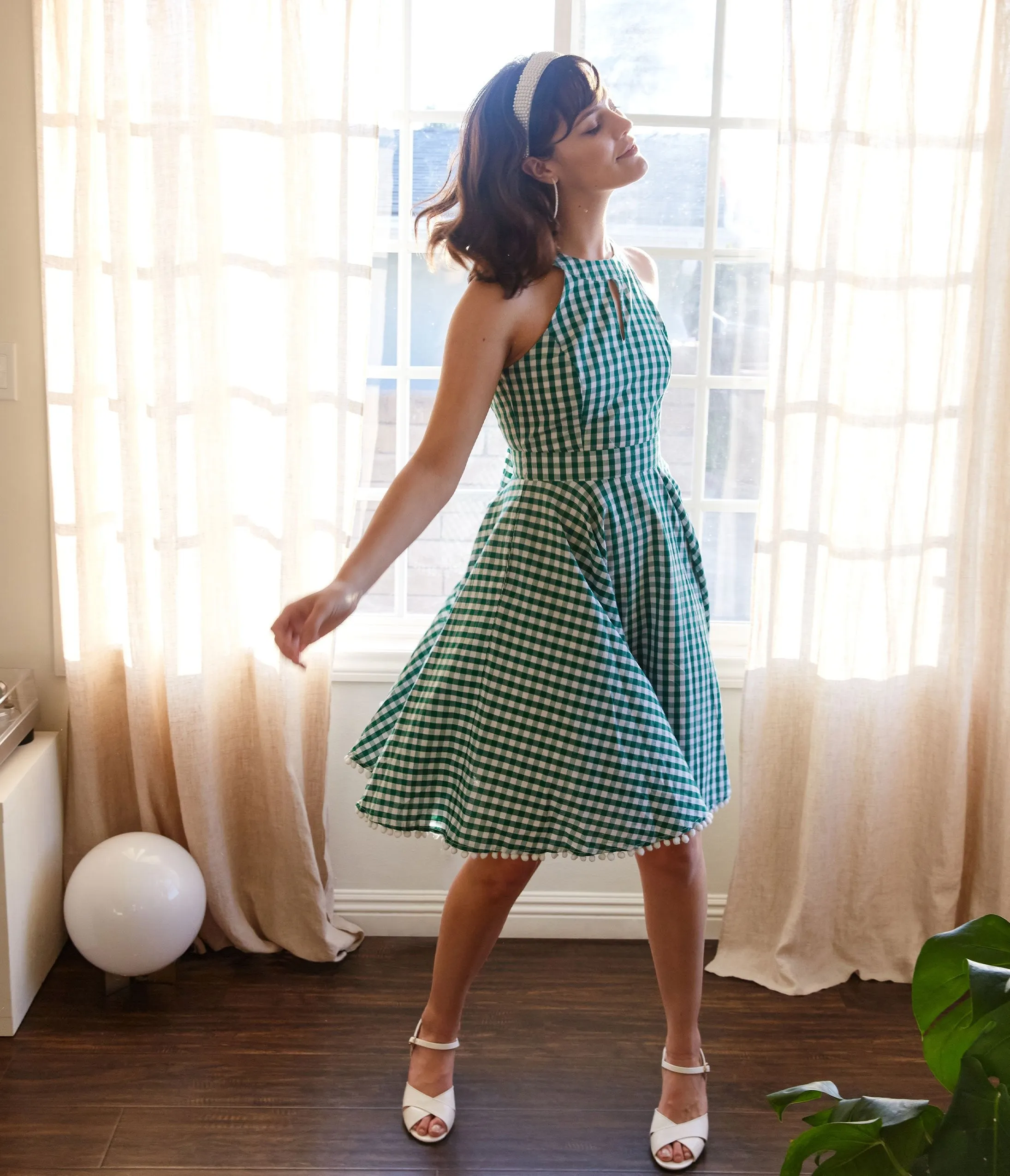 Smak Parlour Green & White Gingham Make Me Over Flare Dress