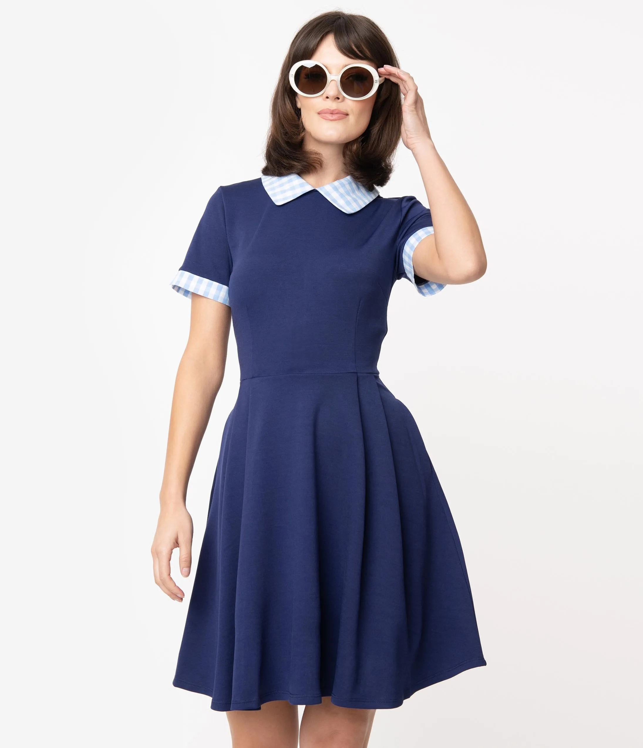 Smak Parlour Navy & Light Blue Gingham Babe Revolution Fit & Flare Dress