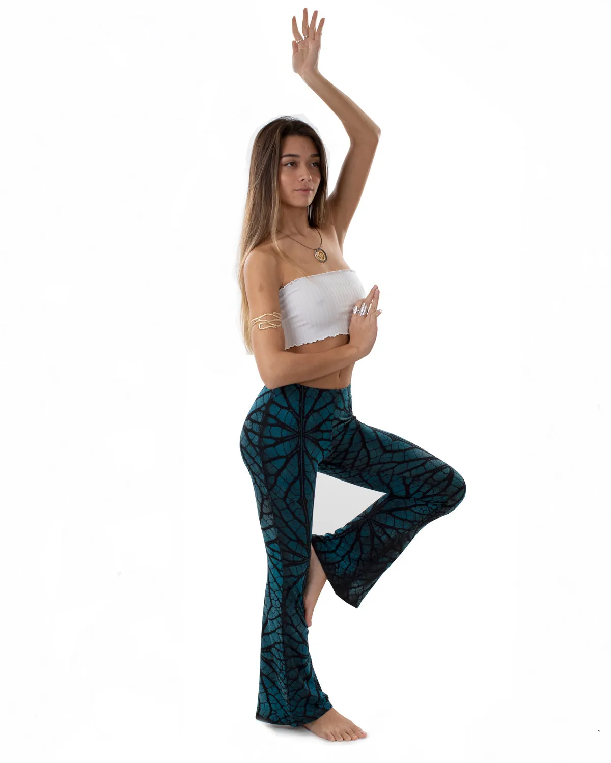 Tree of Life Fractal Tie Dye Flared Leggings Blue