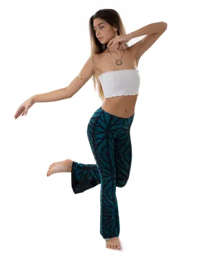 Tree of Life Fractal Tie Dye Flared Leggings Blue