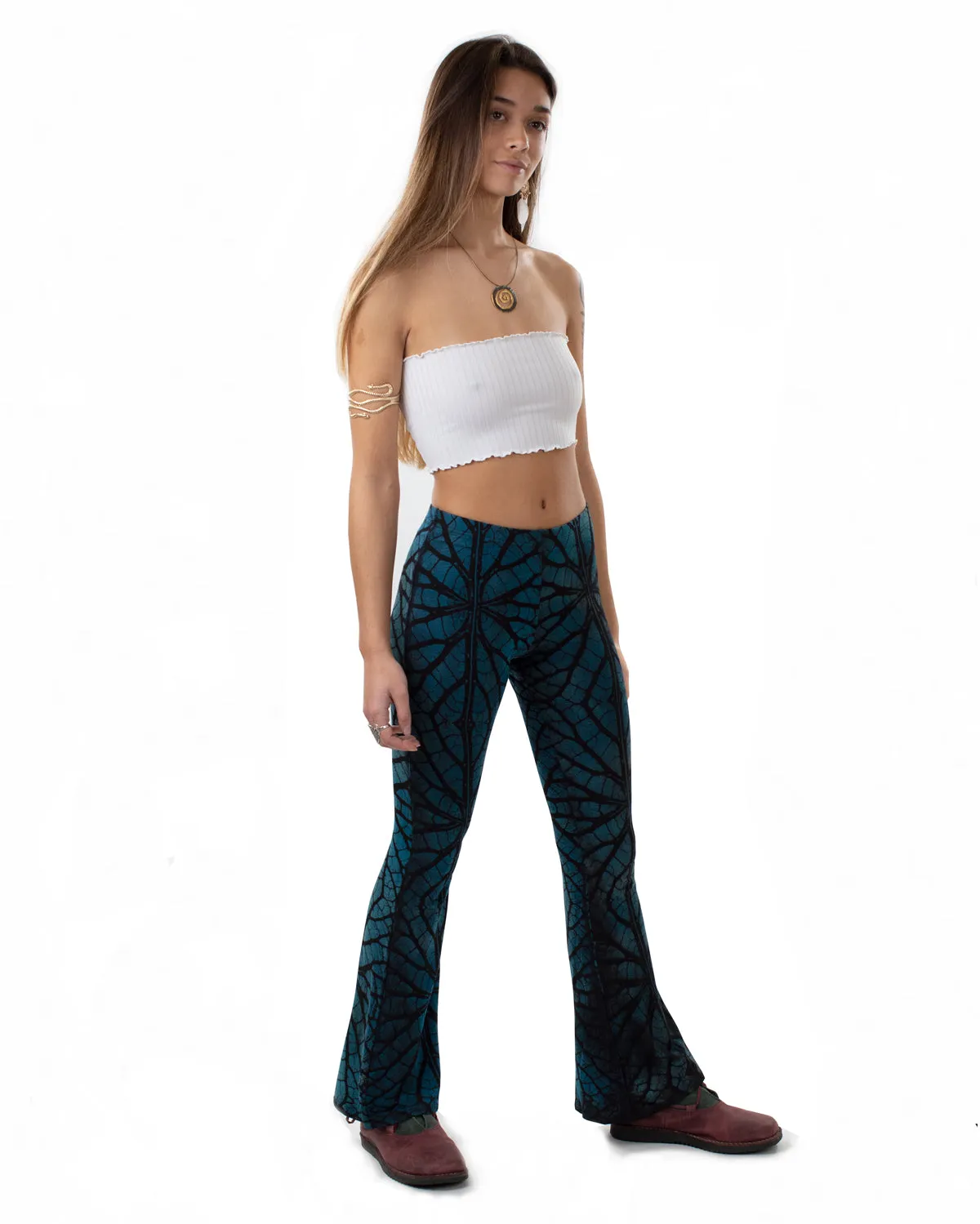 Tree of Life Fractal Tie Dye Flared Leggings Blue