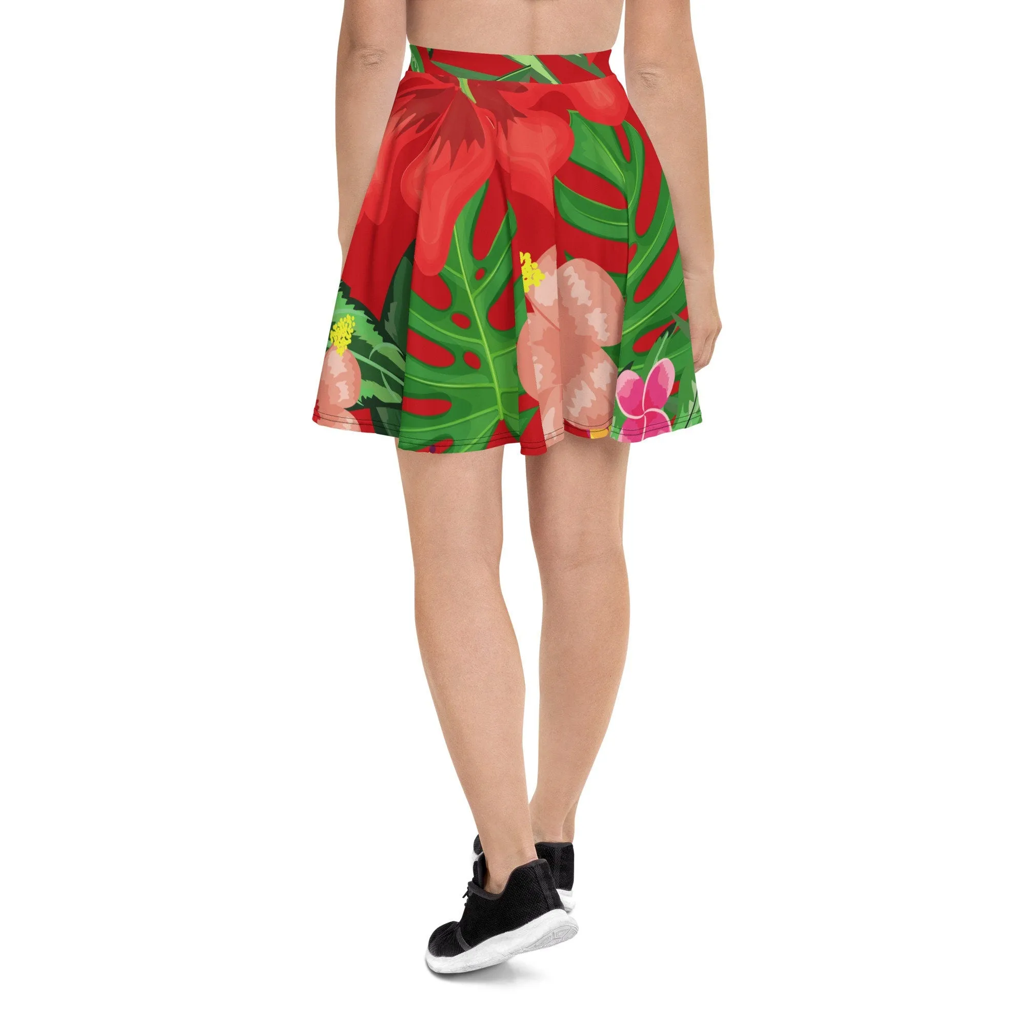 TROPICAL FLORAL RED SKATER SKIRT