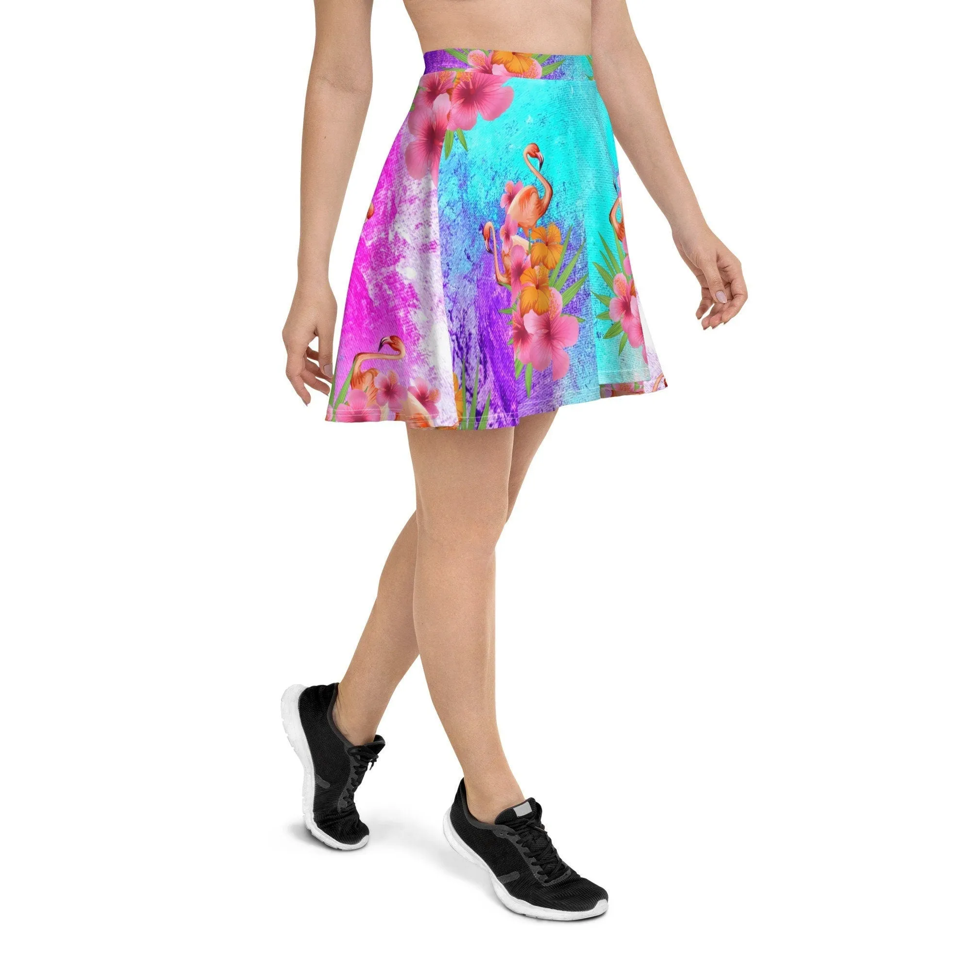 WATERCOLOR FLAMINGOS SKATER SKIRT