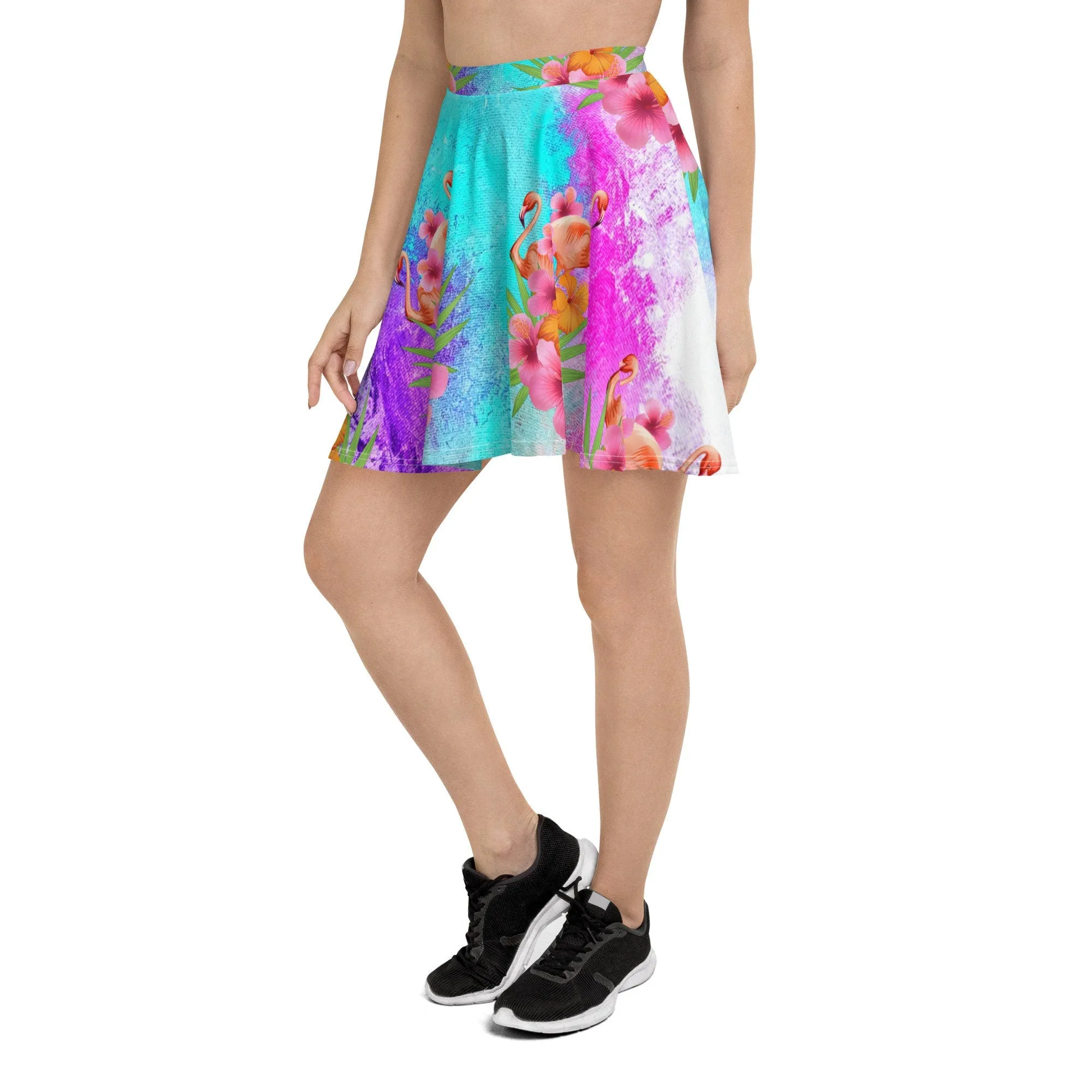 WATERCOLOR FLAMINGOS SKATER SKIRT