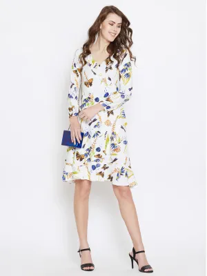 White Printed Fit and Flare Dress