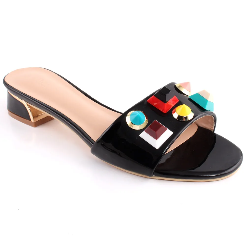 Women “JIMENA” Stud Decorated Block Heel Sandals