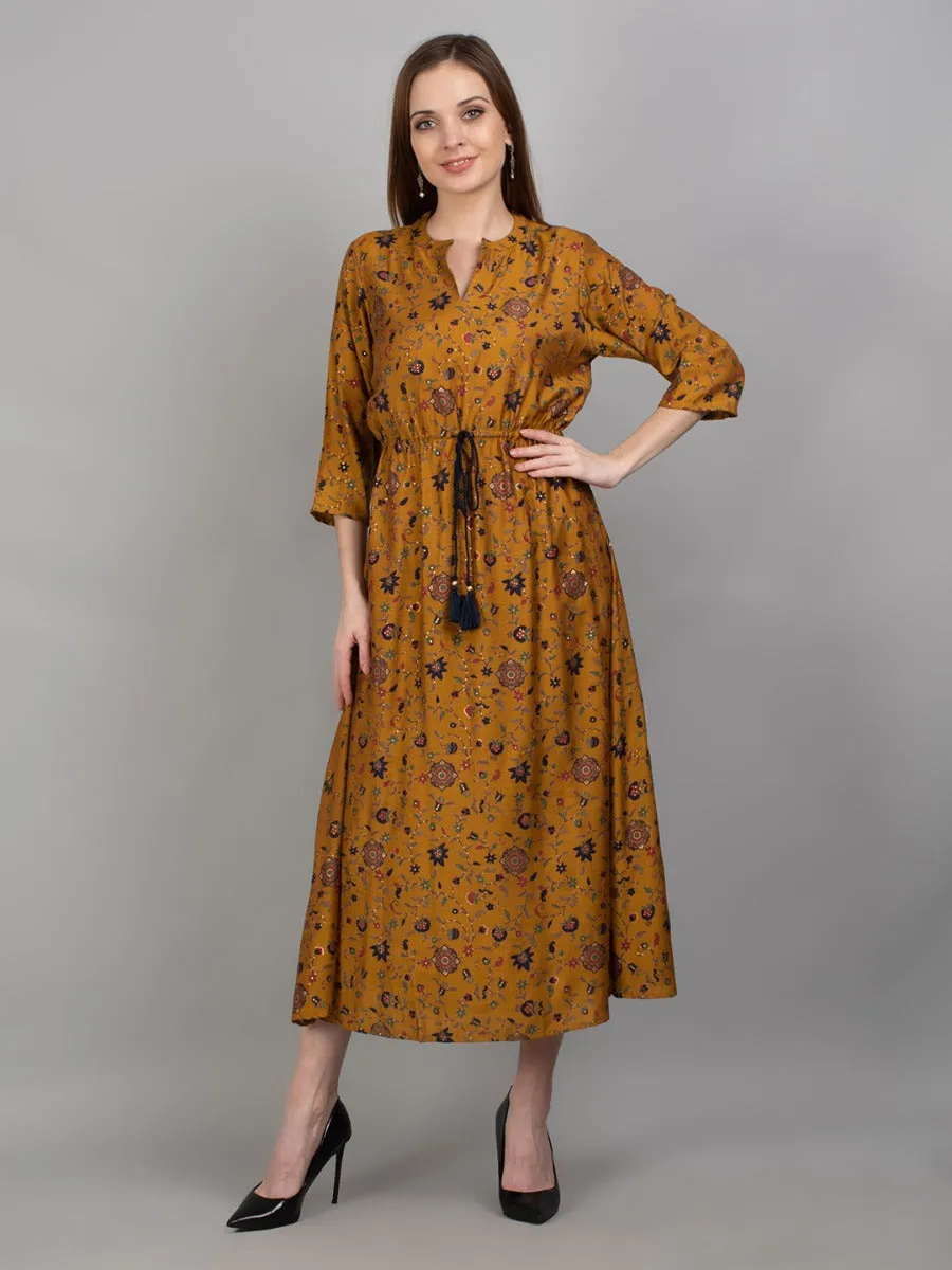 Women Mustard Fit And Flare Dress