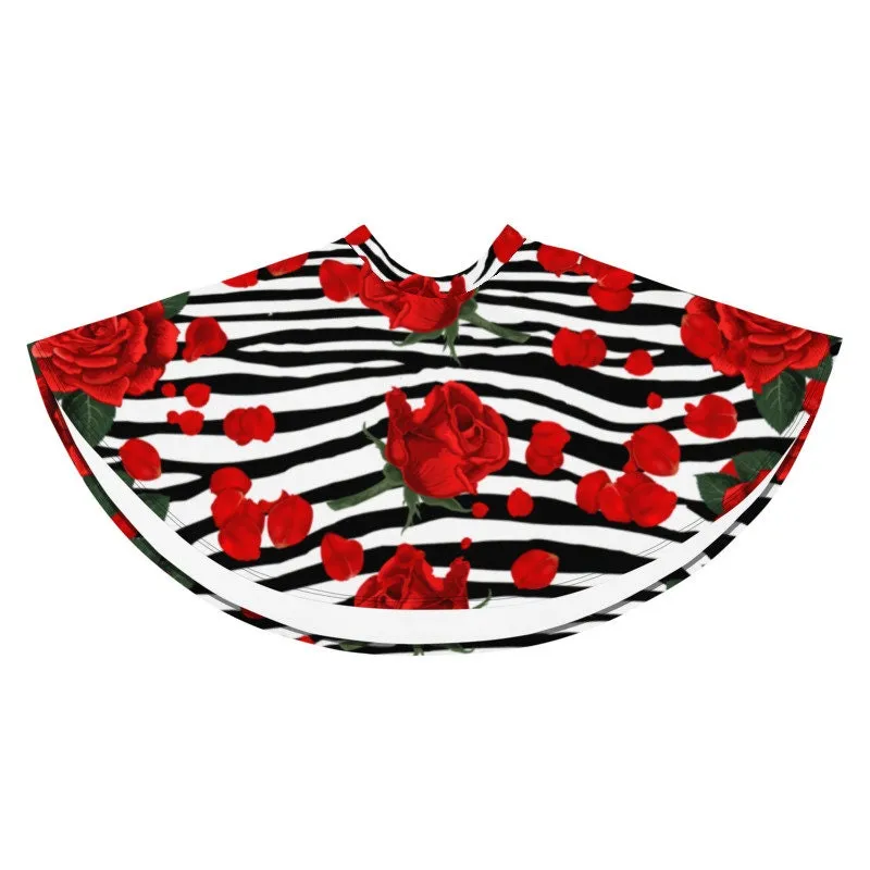 ZEBRA PRINT RED ROSES SKATER SKIRT