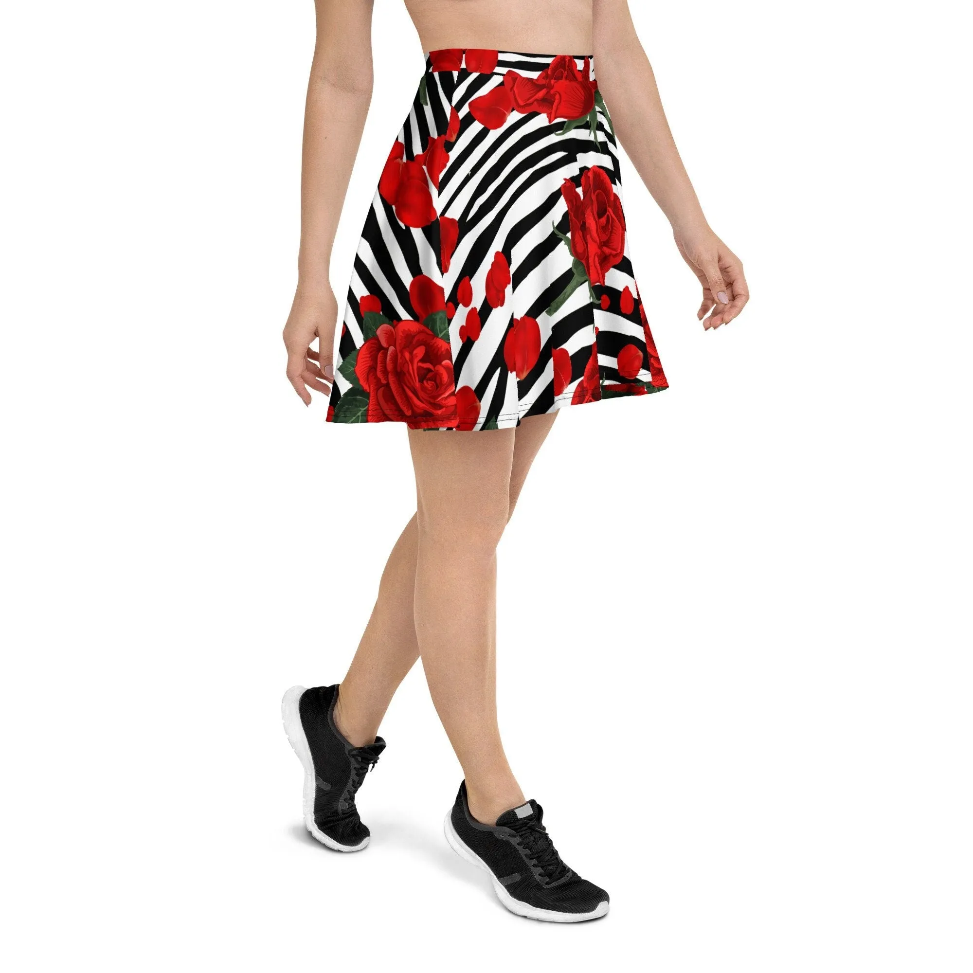 ZEBRA PRINT RED ROSES SKATER SKIRT